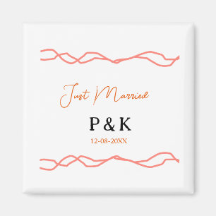 Just married add couple name date red vintagborder magnet