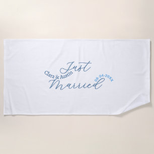 Just Married add couple name date year wedding sim Beach Towel