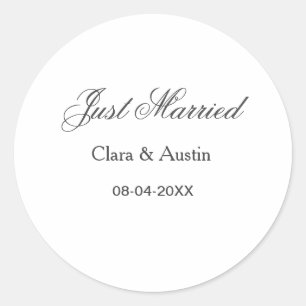 Just Married add couple name date year wedding sim Classic Round Sticker