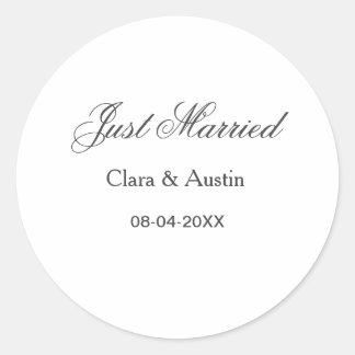 Just Married add couple name date year wedding sim Classic Round Sticker