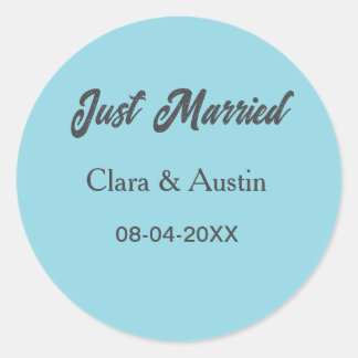 Just Married add couple name date year wedding sim Classic Round Sticker