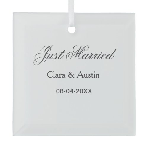 Just Married add couple name date year wedding sim Glass Ornament