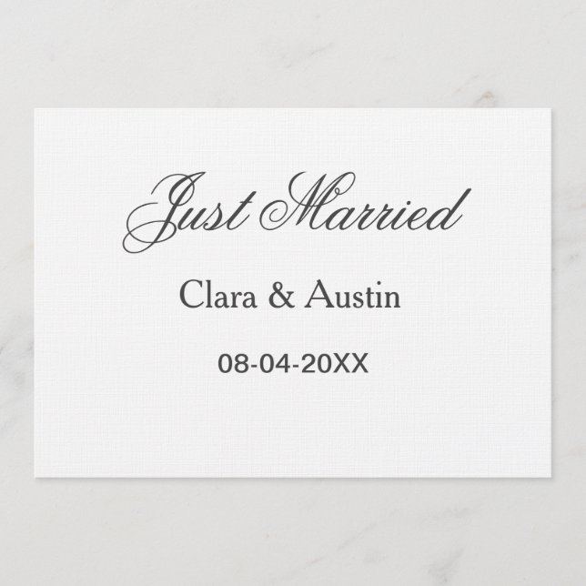 Just Married add couple name date year wedding sim Invitation (Front)
