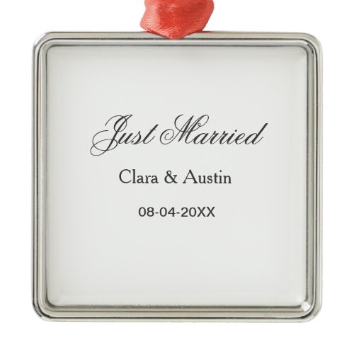 Just Married add couple name date year wedding sim Metal Ornament