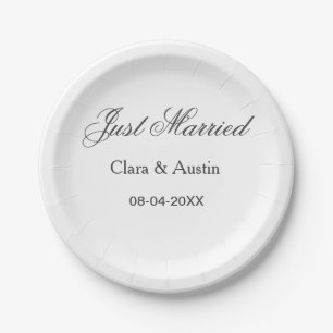 Just Married add couple name date year wedding sim Paper Plates