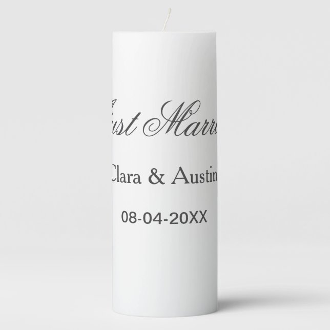 Just Married add couple name date year wedding sim Pillar Candle (Front)