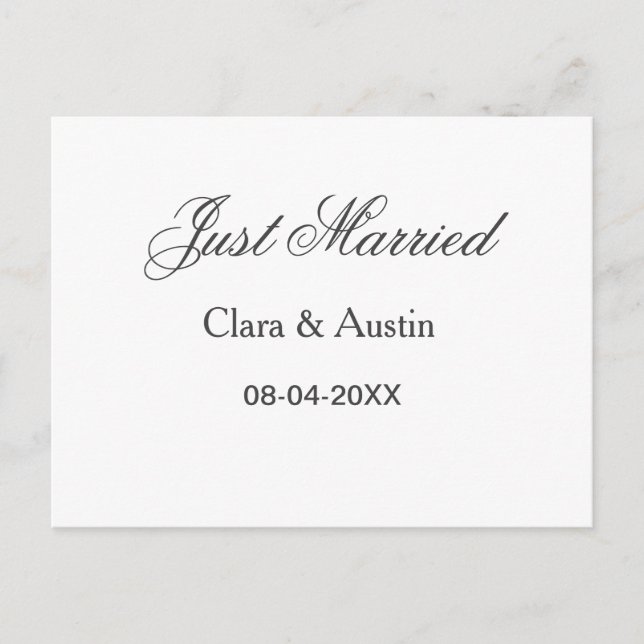 Just Married add couple name date year wedding sim Postcard (Front)