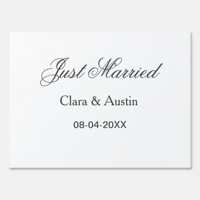 Just Married add couple name date year wedding sim Sign (Front)