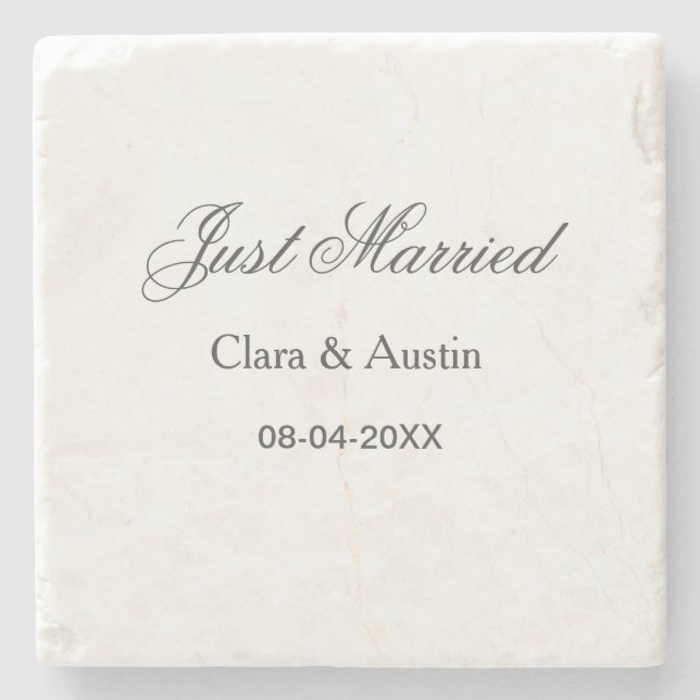 Just Married add couple name date year wedding sim Stone Coaster (Front)