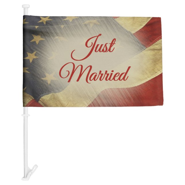 Just Married American Flag for Car (Front)