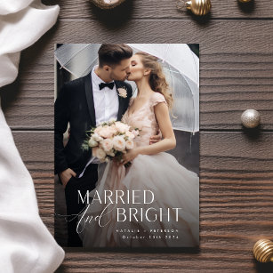 Just Married And Bright Newlywed Photo Christmas Holiday Card