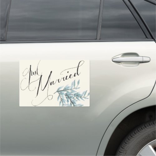Just Married Antique White  Eucalyptus Newlyweds Car Magnet