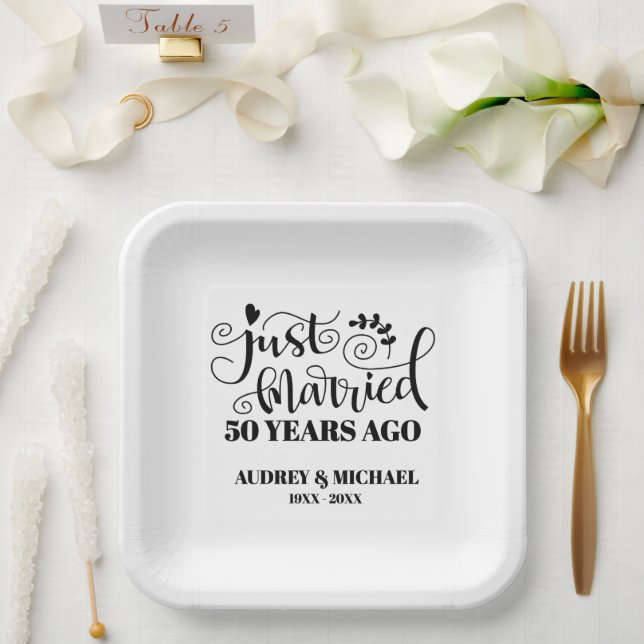 Just Married Any Year Anniversary Personalized Paper Plates (Wedding)