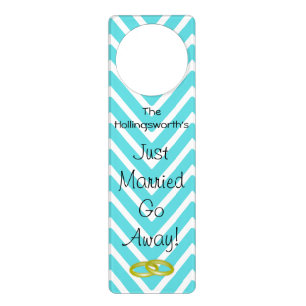 Just Married Aqua Blue Chevron Door Hanger