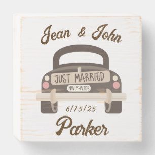 Just Married Automobile Dated Info  Wooden Box Sign