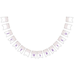 Just Married Banner Gold Silver Confetti