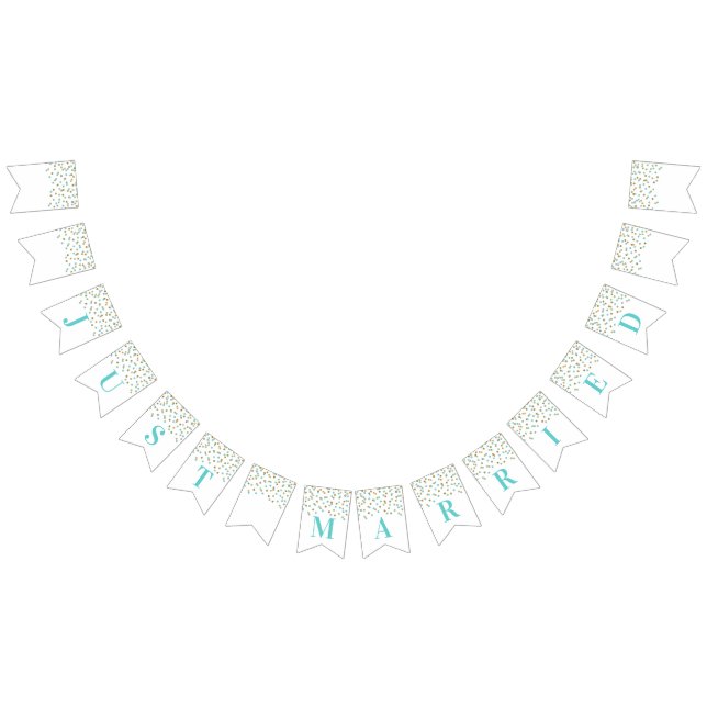 Just Married Banner Light Blue Gold Confetti (All)