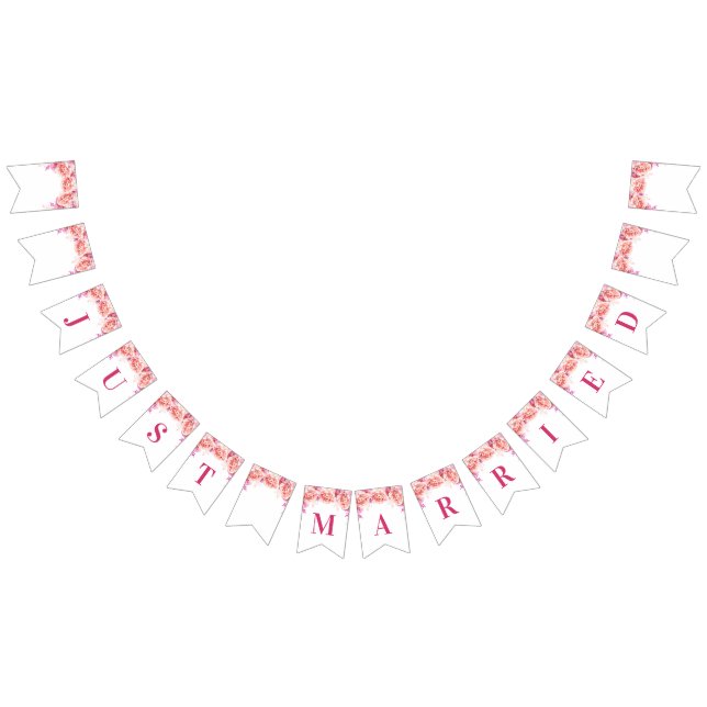 Just Married Banner Pink Watercolor Flowers (All)