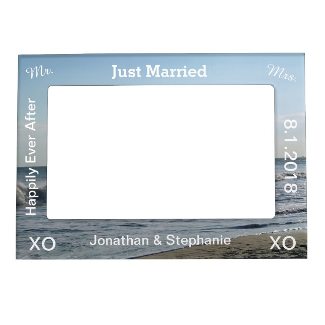 Just Married Beach Sand Magnetic Photo Frame (Front)
