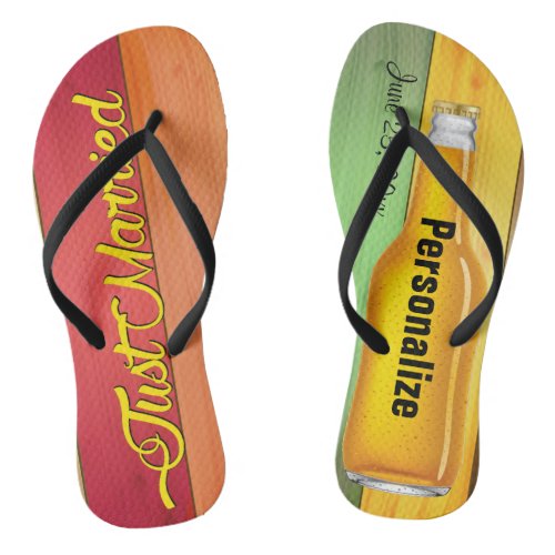 Just Married Beer Beach Flip Flops