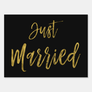 Just Married Black and Gold Foil Yard Sign