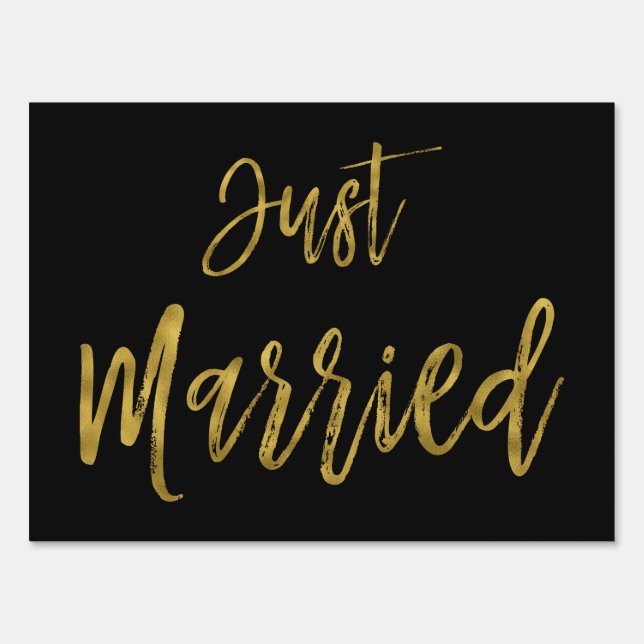 Just Married Black and Gold Foil Yard Sign (Front)