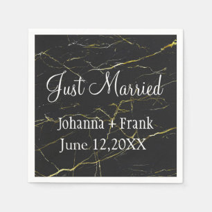 Just Married Black and Good Marble Napkins