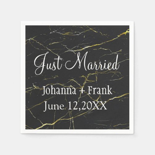 Just Married Black and Good Marble Napkins