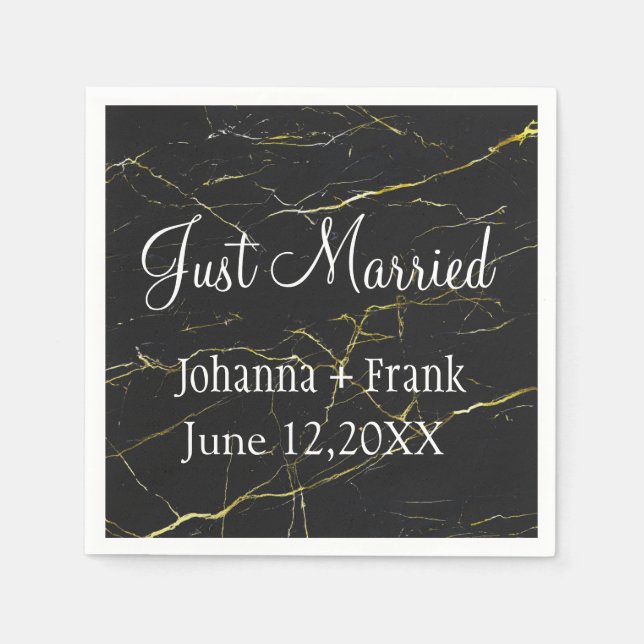 Just Married Black and Good Marble Napkins (Front)