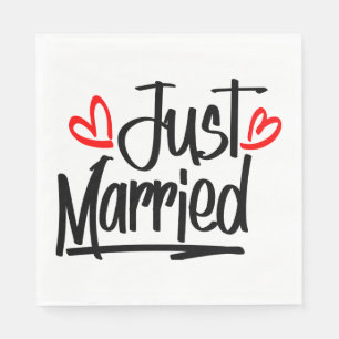 Just Married Black And White Wedding Announcement Napkins