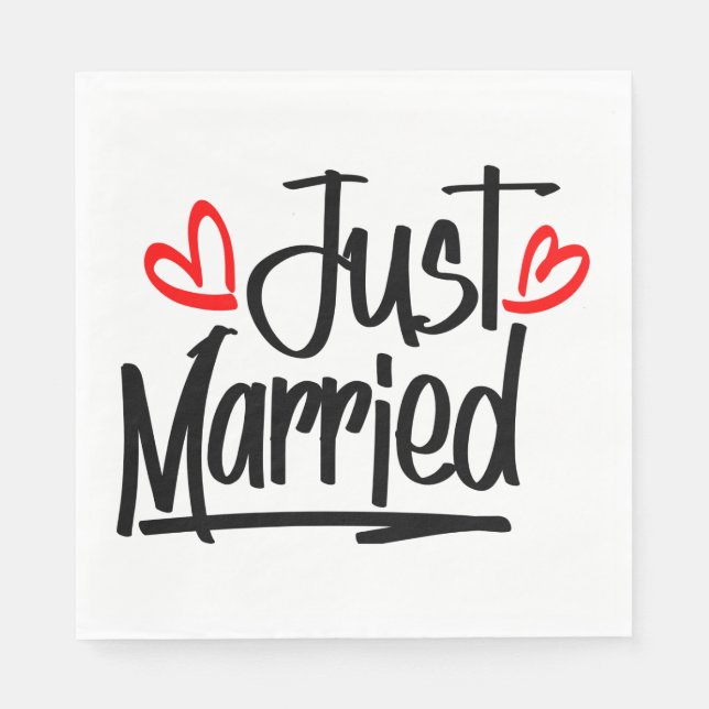 Just Married Black And White Wedding Announcement Napkins (Front)
