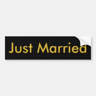 Just Married Black Bumper Sticker, Gold Letters Bumper Sticker