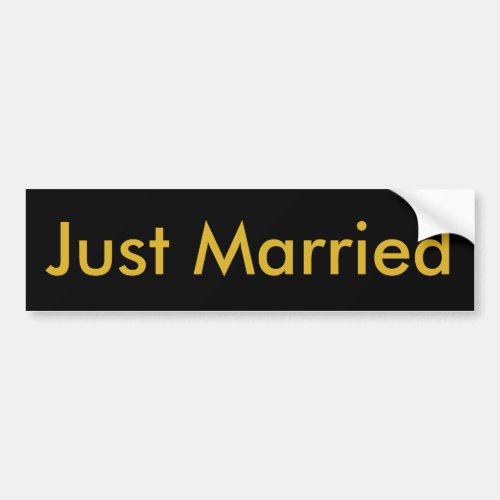 Just Married Black Bumper Sticker Gold Letters Bumper Sticker