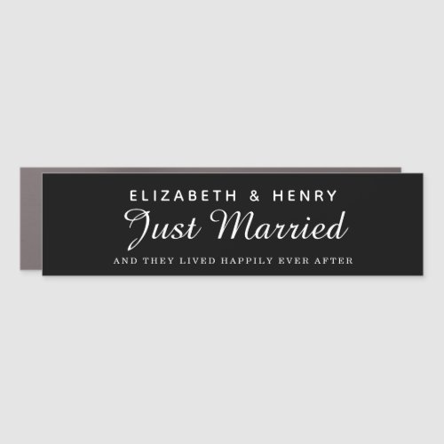 Just Married Black Personalized Newlywed Wedding Car Magnet