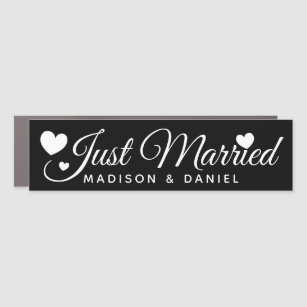 Just Married Black Personalized Newlywed Wedding Car Magnet