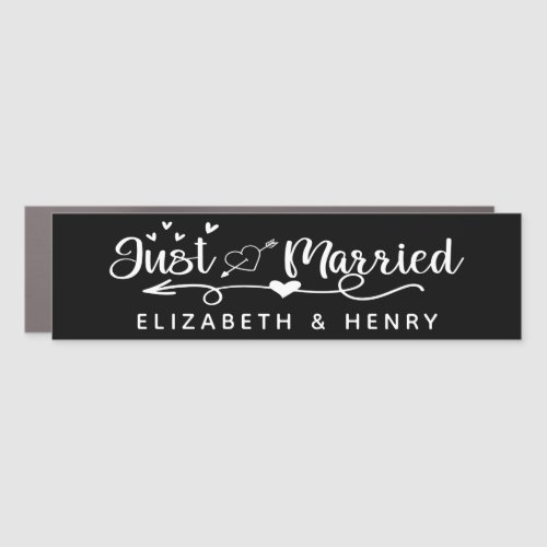 Just Married Black Personalized Newlywed Wedding Car Magnet