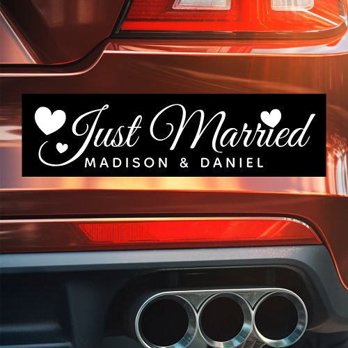 Just Married Black Personalized Newlywed Wedding Car Magnet