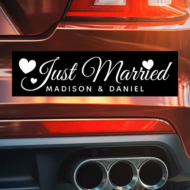Just Married Black Personalized Newlywed Wedding Car Magnet (Creator Uploaded)