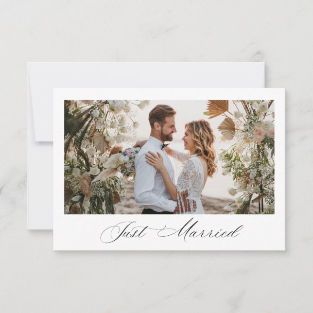 Just Married black script wedding announcement (Front)