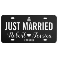 Just Married Black White Custom Bride Groom Name  