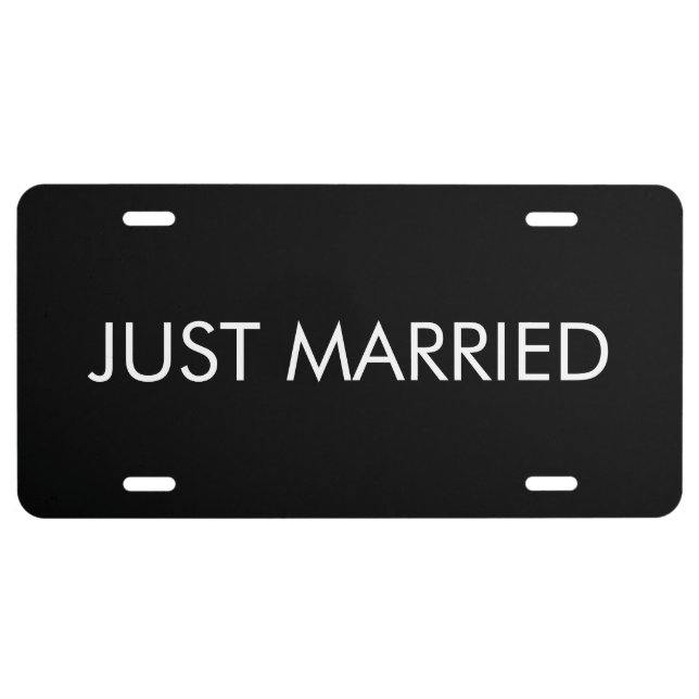 Just Married black white custom text elegant License Plate (Front)