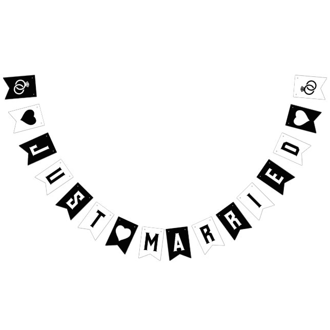  Just Married Black & White Diamond Ring Heart Bunting Flags (All)