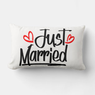 Just Married Black White Wedding Newlywed Bride Lumbar Pillow