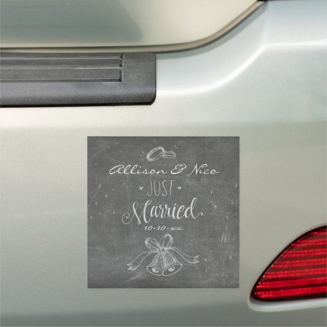 Just Married Blackboard Personalized Wedding Car Magnet (In Situ)