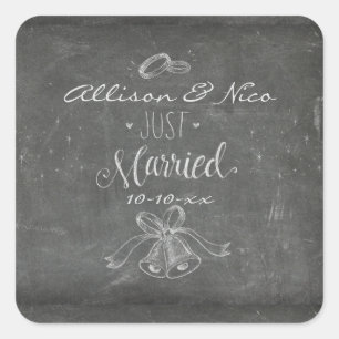 Just Married Blackboard Personalized Wedding Square Sticker