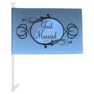 Just Married Blue Car Flag