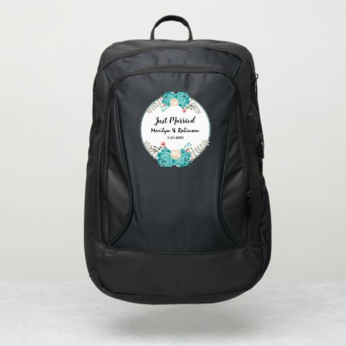 Just Married Blue Flowers Watercolor Port Authority Backpack