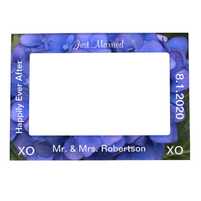 Just Married Blue Hydrangea Magnetic Frame (Front)