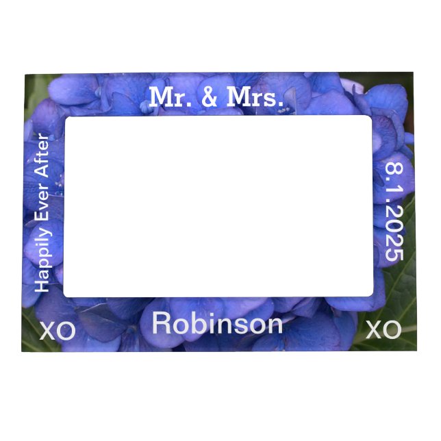 Just Married Blue Hydrangea Magnetic Photo Frames (Front)