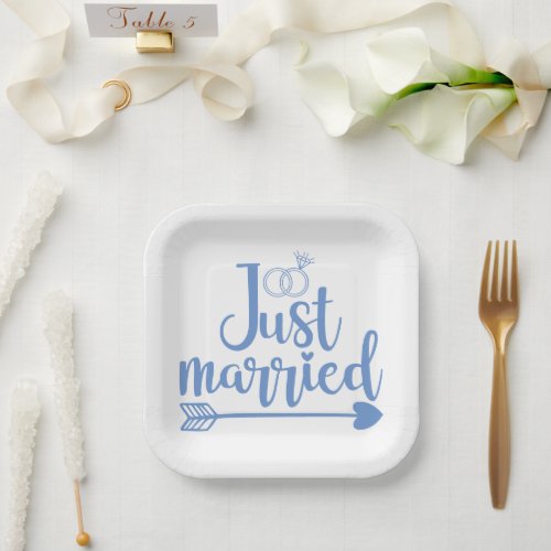 Just Married Blue Paper Plates